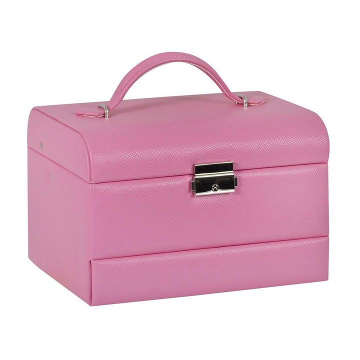 Lockable Faux Leather Jewellery Box With Three Drawers Pink / 8"