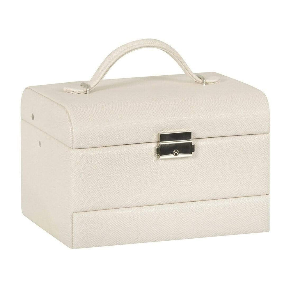 Lockable Faux Leather Jewellery Box With Three Drawers Cream / 8"