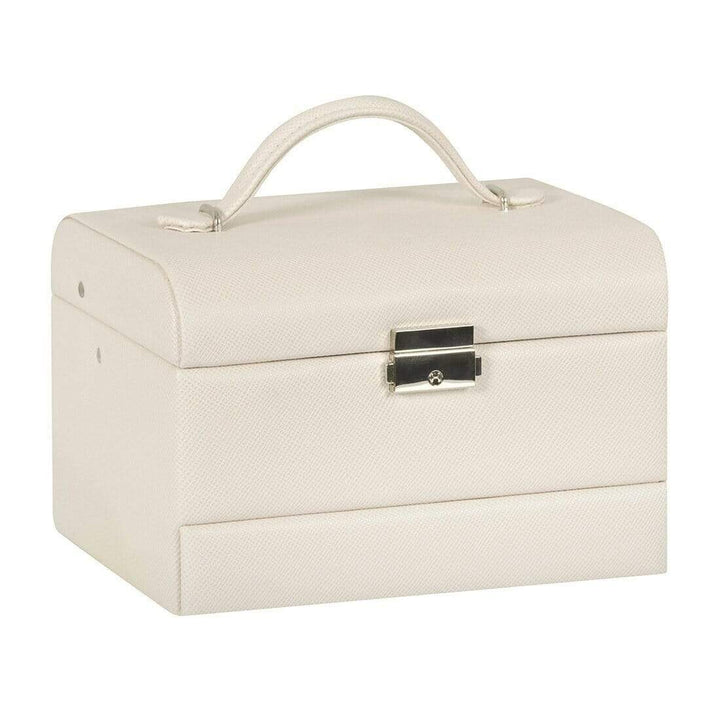 Lockable Faux Leather Jewellery Box With Three Drawers Cream / 8"