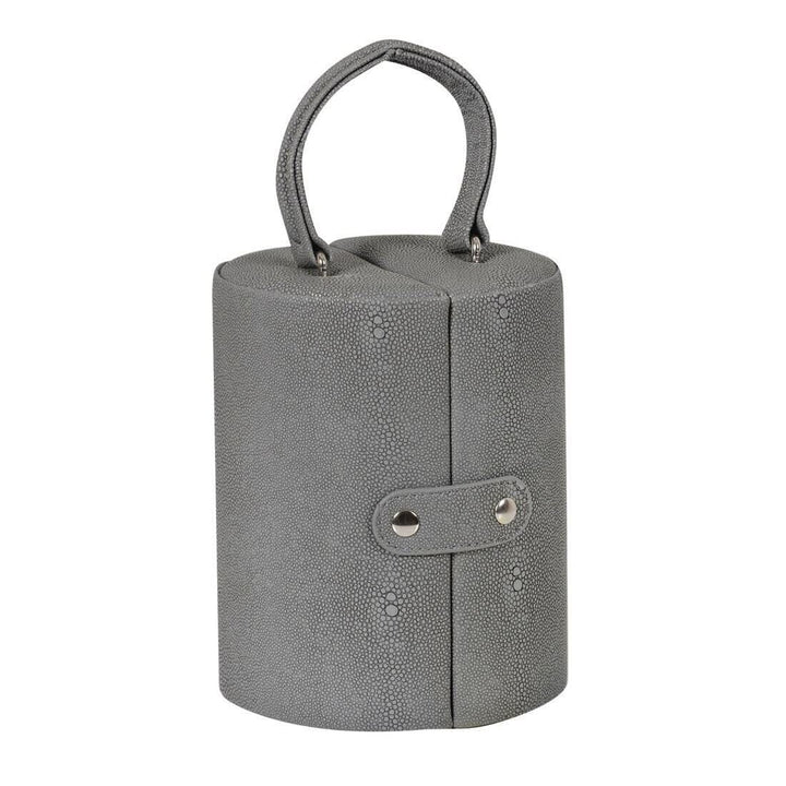 Cylinder Barrel Shaped Jewellery Box With Three Tiers Grey