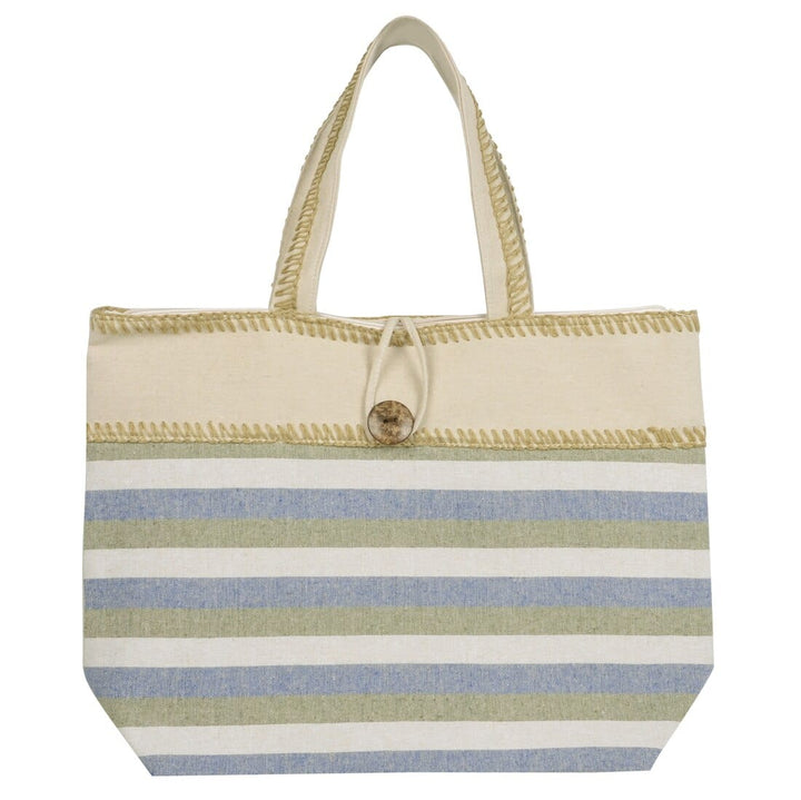 Womens Narrow Stripes Canvas Beach Shopping Shoulder Bag Blue/Green