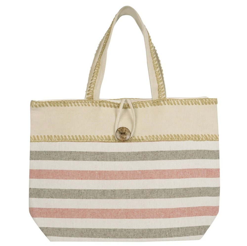 Womens Narrow Stripes Canvas Beach Shopping Shoulder Bag Pink/Brown