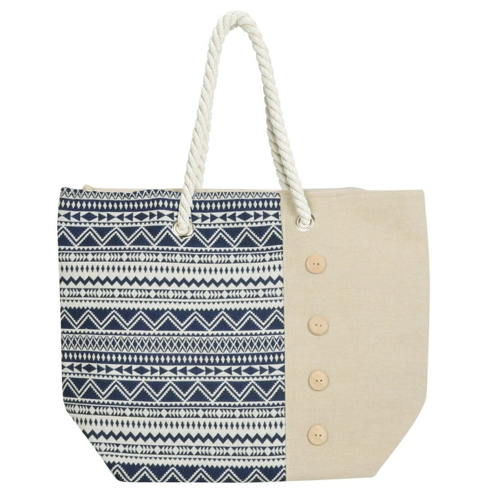 Womens Aztec Canvas Beach Shoulder Bag Shopping Tote Blue