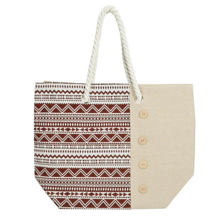 Womens Aztec Canvas Beach Shoulder Bag Shopping Tote Red