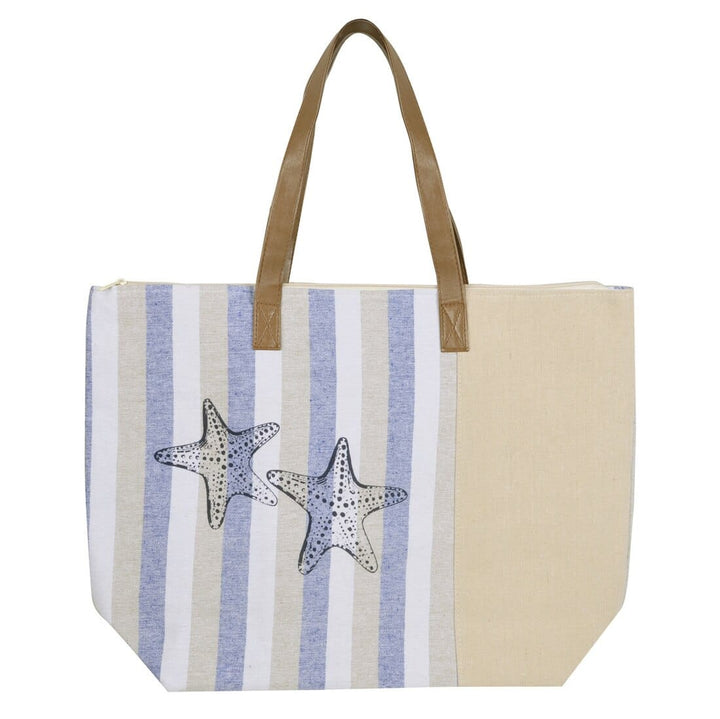 Womens Starfish Canvas Beach Shoulder Bag Shopping Tote Blue