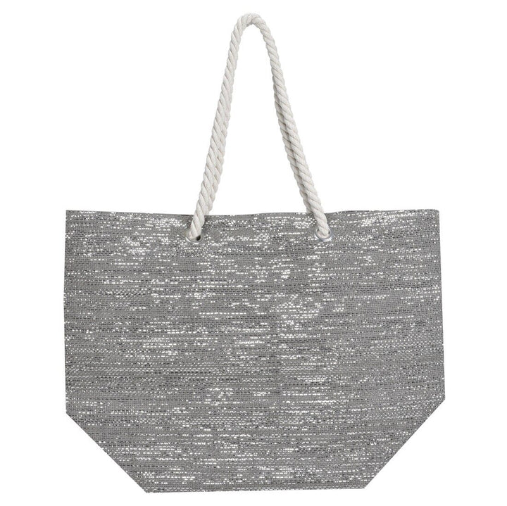 Womens Sparkle Beach Shoulder Bag Woven Shopping Tote Silver