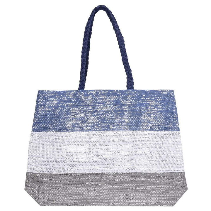 Womens Stripe Sparkle Holiday Beach Shoulder Bag Tote Blue