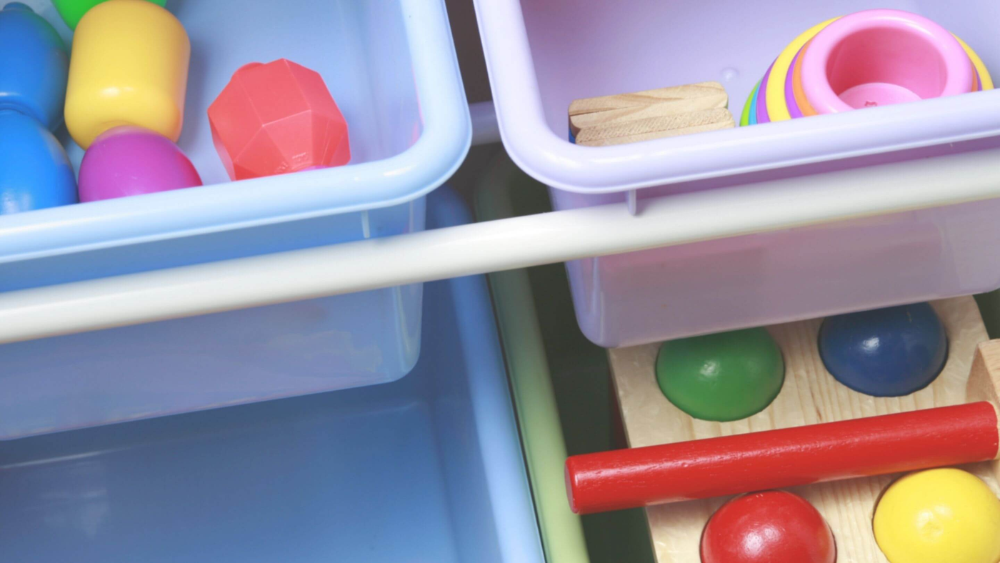 kids storage drawers filled with toys
