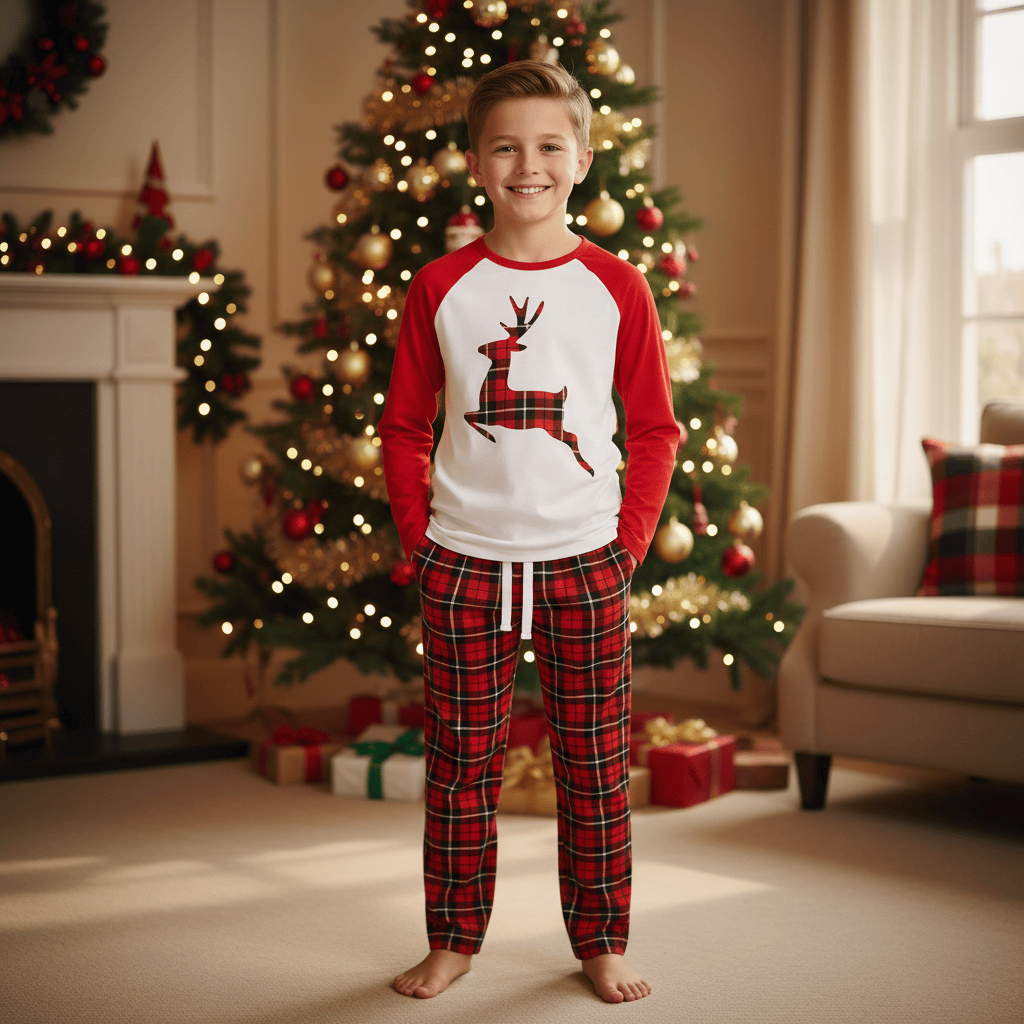 Kids Christmas Pyjama Set Reindeer/Stag Red Navy