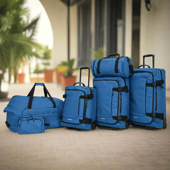 6 Piece Family Travel Luggage Set – Complete Holiday Suitcase Bundle (Blue Aventura)