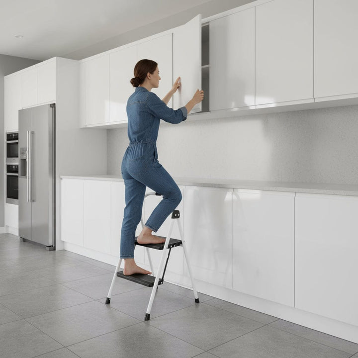 Folding Steel Step Ladder with Handrail Sturdy Compact Home Office