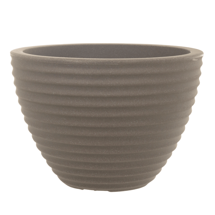 brown colour honey pot planter with ridge detail on white background