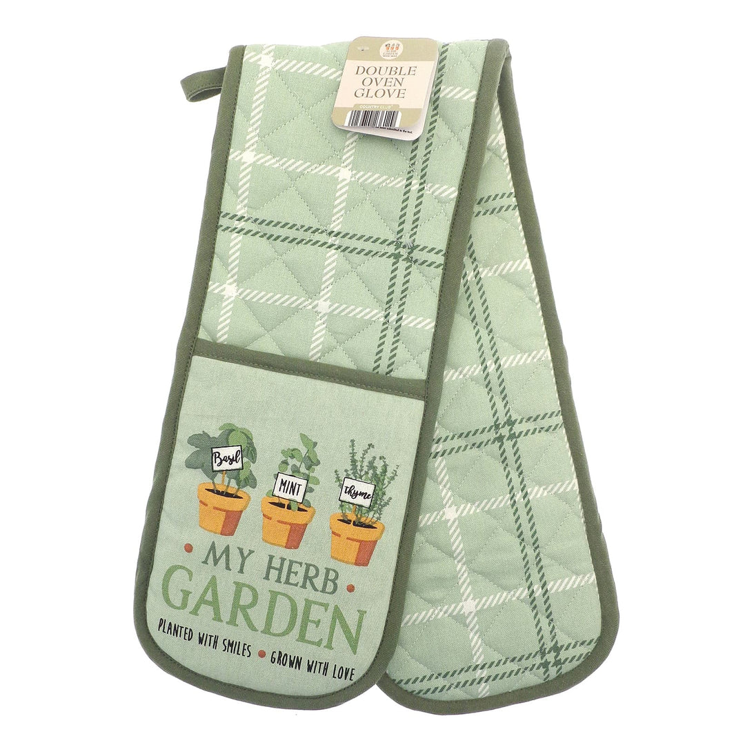 My Herb Garden double oven mitt in green and white check