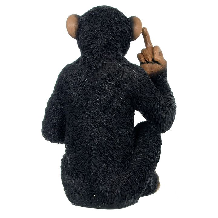Back view of a Cheeky Monkey figure sticking their middle finger up