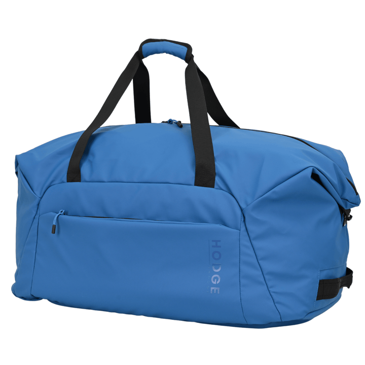 side view of large hodge and hodge holdall with two carry straps and rubber end zips