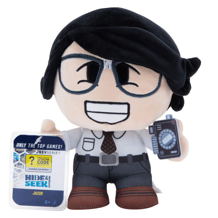 jacob soft toy holding felt camera with virtual code for hide & seek extreme game