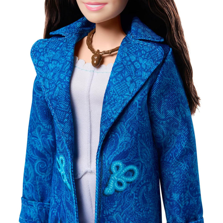 Close up detail of blue coat on Wendy Darling fashion doll
