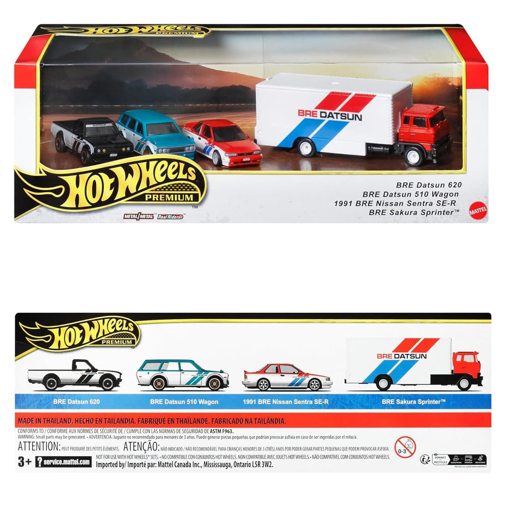 Front and back of the pack of 4 Hot Wheels cars