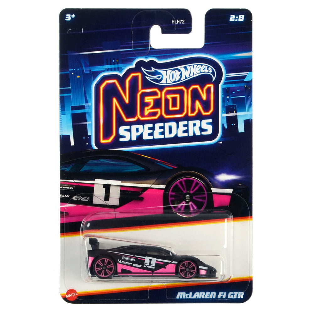 HLH72 2/8 Black and Pink McLaren F1 GTR Neon Speeders Hot Wheels die-cast metal car