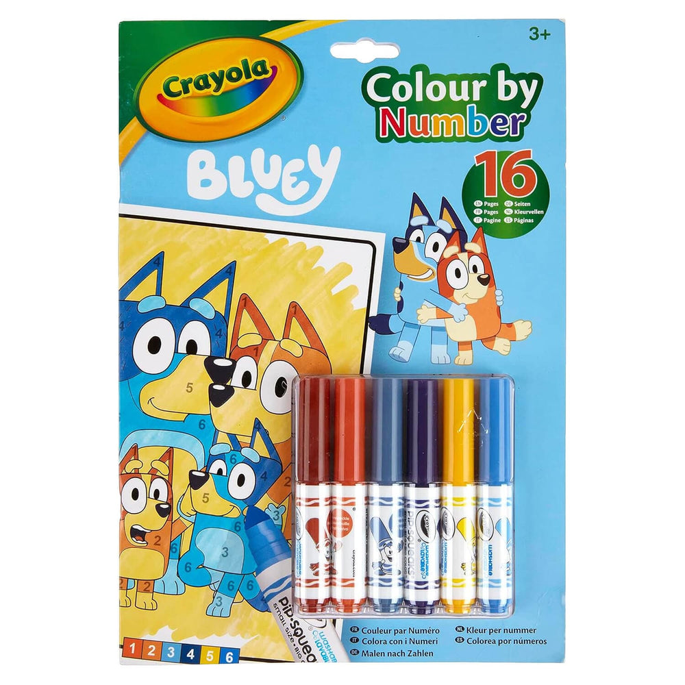Crayola Bluey Colour By Number book with 16 ages and 6 pip-Squeaks markers
