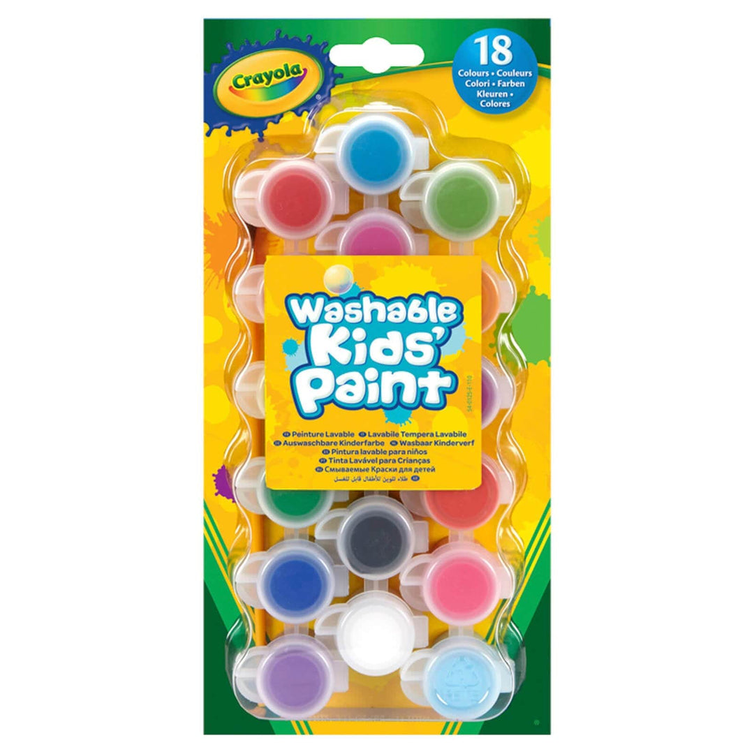 Pack of 18 different coloured Washable paint with brush from crayola