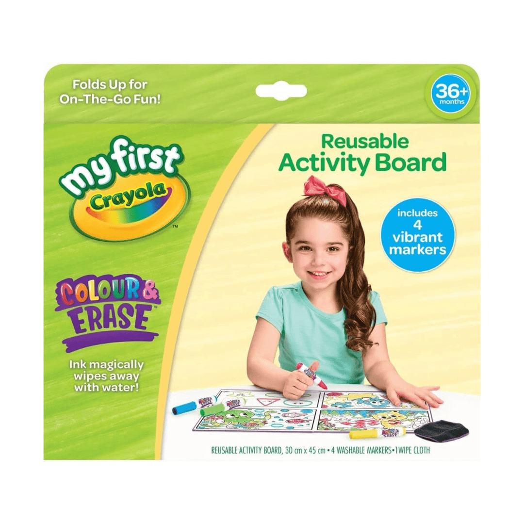 crayola my first reusable activity board includes 4 vibrant markers