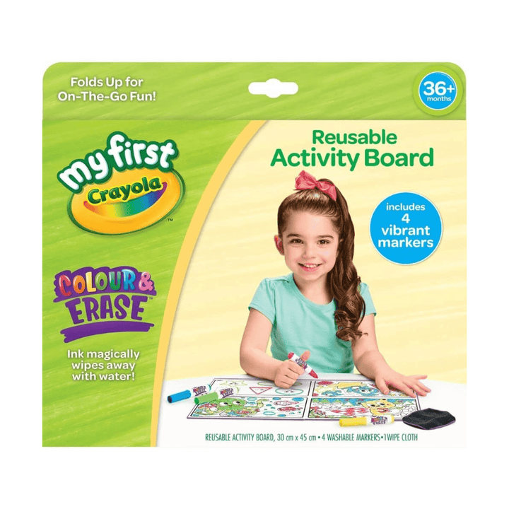 crayola my first reusable activity board includes 4 vibrant markers