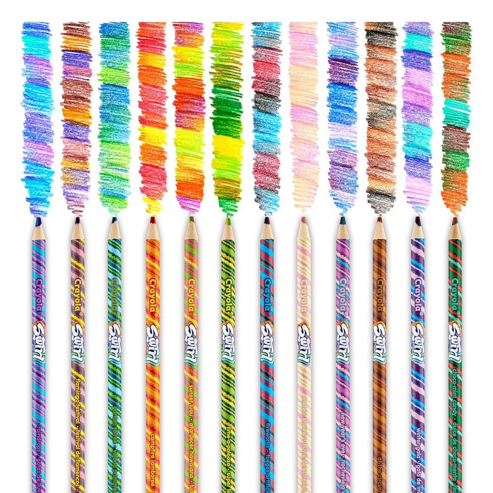 12 swirl pencils with rainbow colour leads