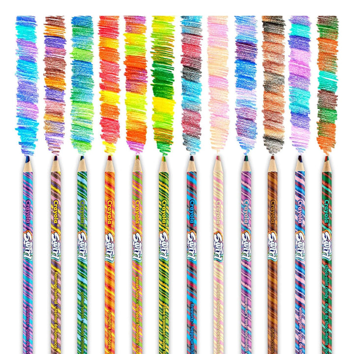 12 swirl pencils with rainbow colour leads