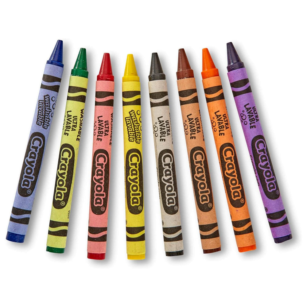 8 different coloured large crayons that are washable