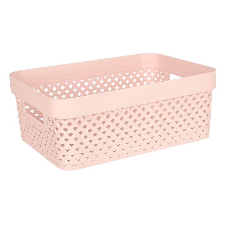 small pink storage basket with handles