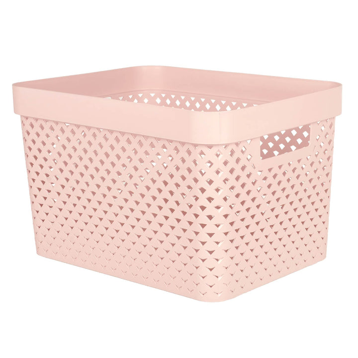 Medium pink home storage basket with handles