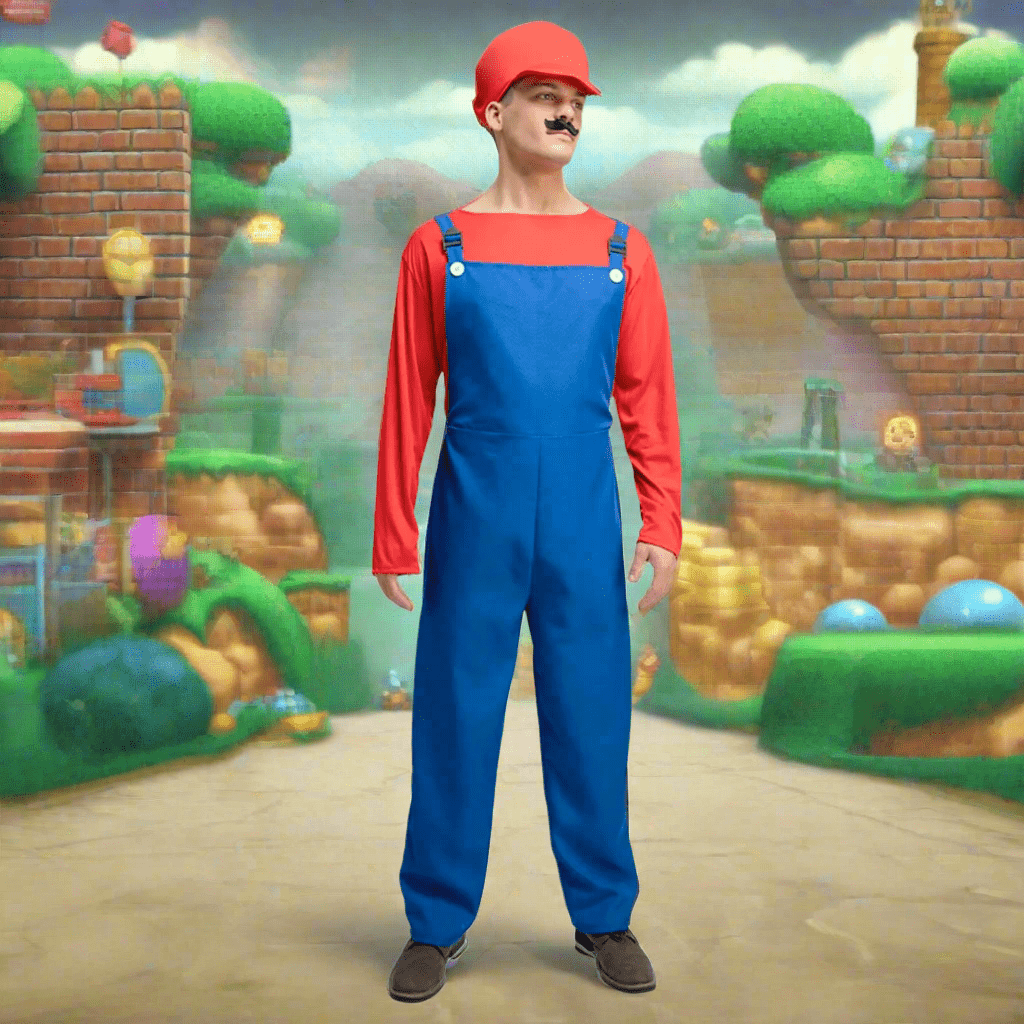 Mens Super Plumber Brothers Boiler Suit Hat Fancy Dress Costume