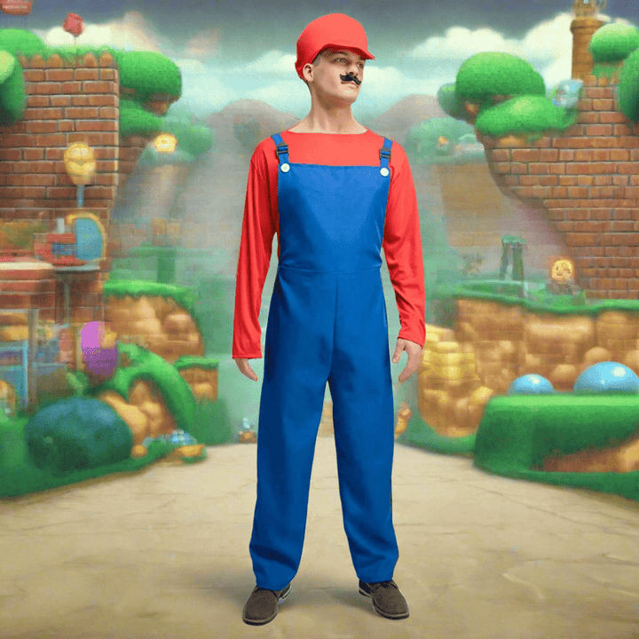 Mens Super Plumber Brothers Boiler Suit Hat Fancy Dress Costume