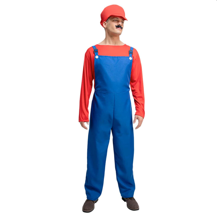 Mens Super Plumber Brothers Boiler Suit Hat Fancy Dress Costume