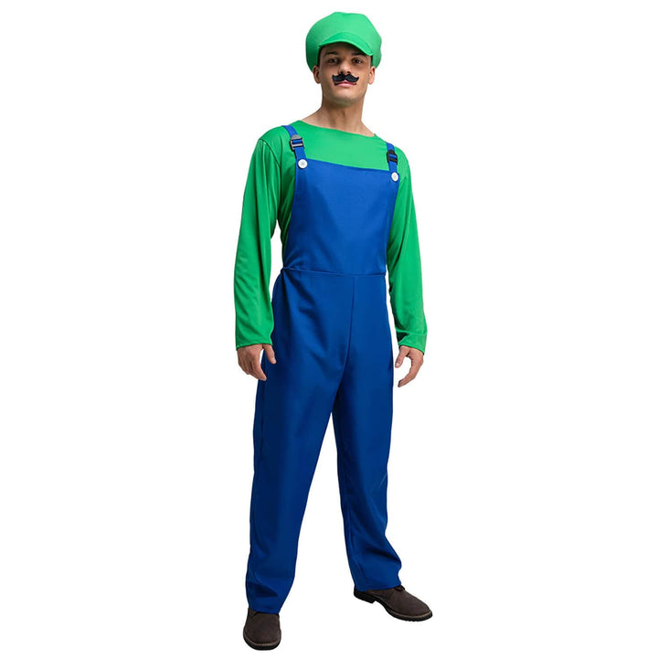 Mens Super Plumber Brothers Boiler Suit Hat Fancy Dress Costume