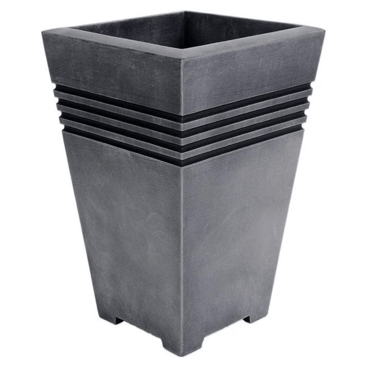 tall pewter grey colour slate effect garden planter with ridge indent design to the top on white background space