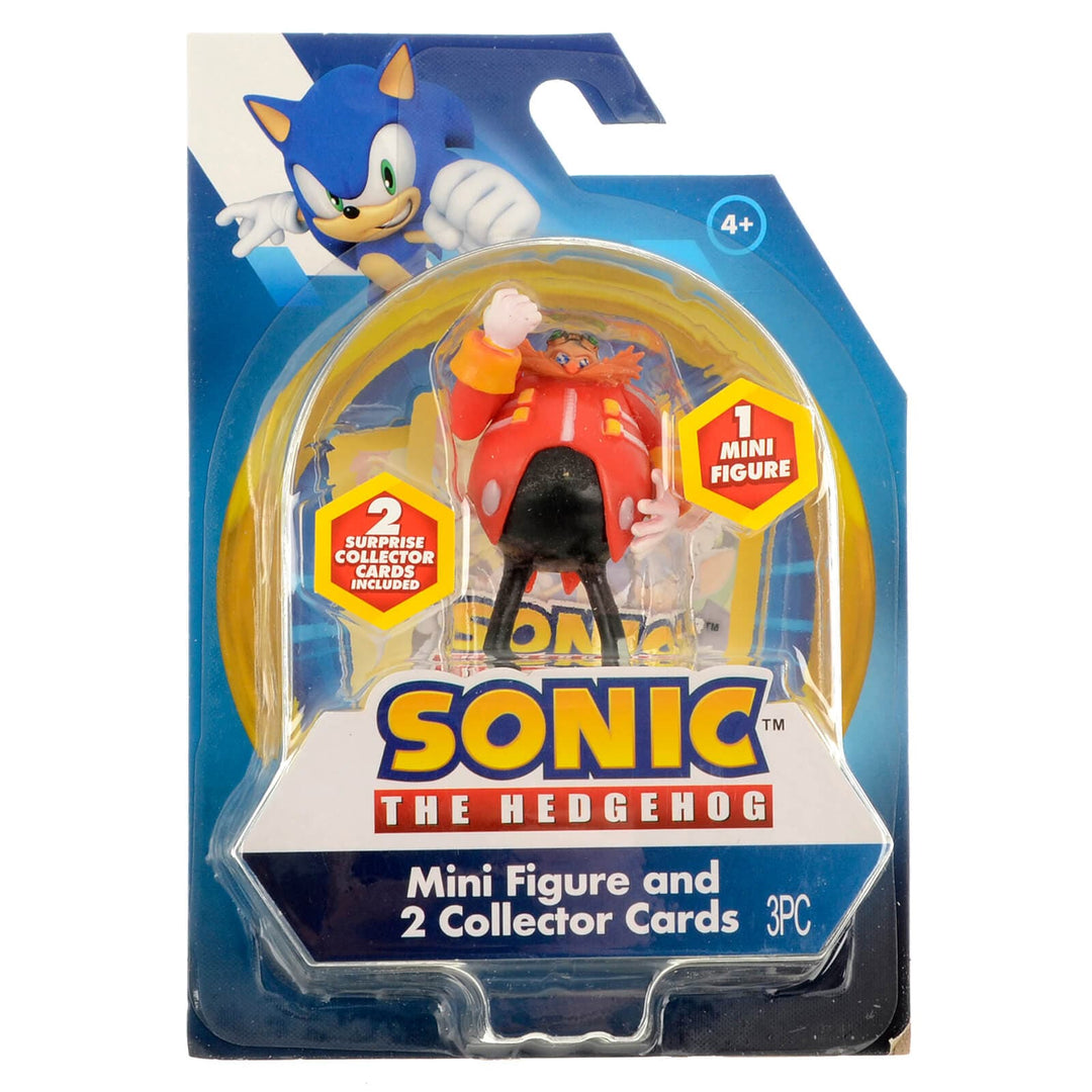 Dr Eggman character from Sonic the Hedgehog mini figure in pack with 2 collector cards