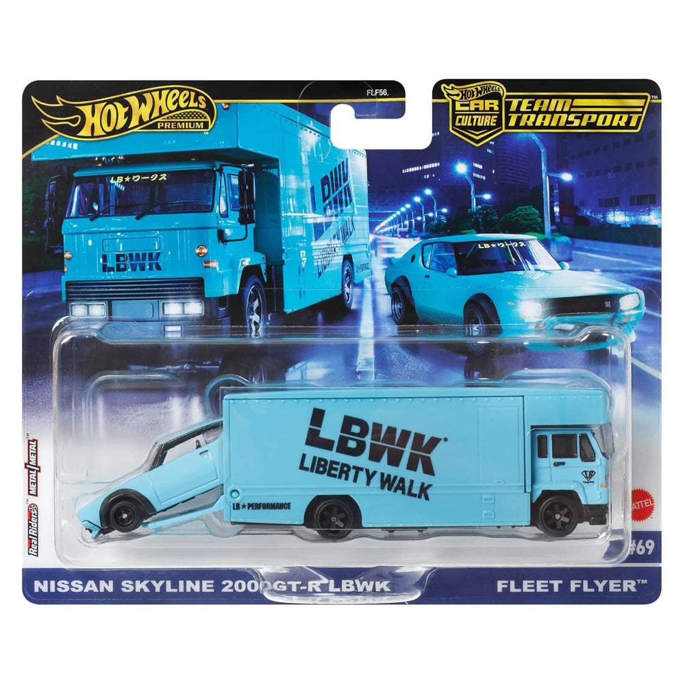Hot Wheels Team Transport number 68 Nissan Skyline with 2 die-cast vehicles