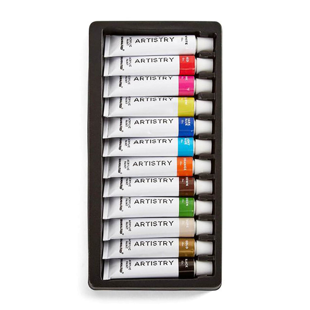 12 assorted coloured acrylic paint in pack