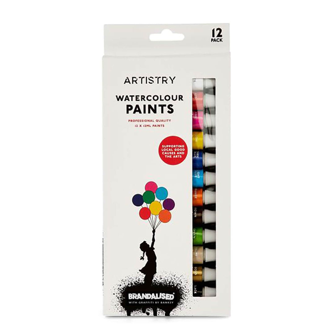 Set of 12 watercolour paints with a Banksy graphic pack