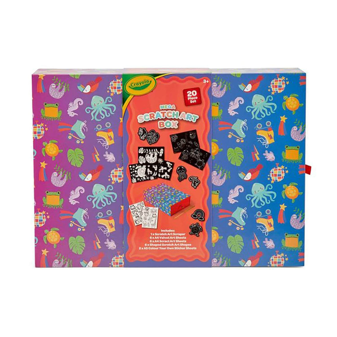 Crayola Mega Scratch Art Box set with colourful pattern and 20 pieces