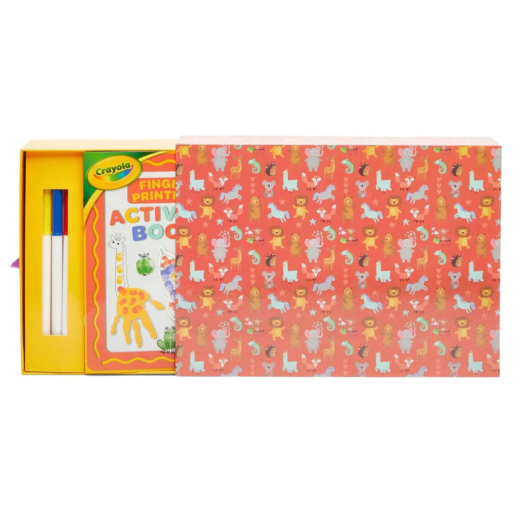Finger Printing activity box partially open to show activity book and markers