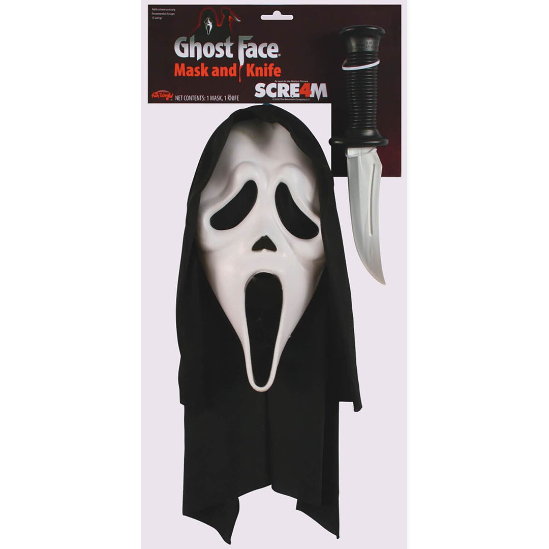 Ghost Face Scream Mask and plastic knife set for fancy dress parties