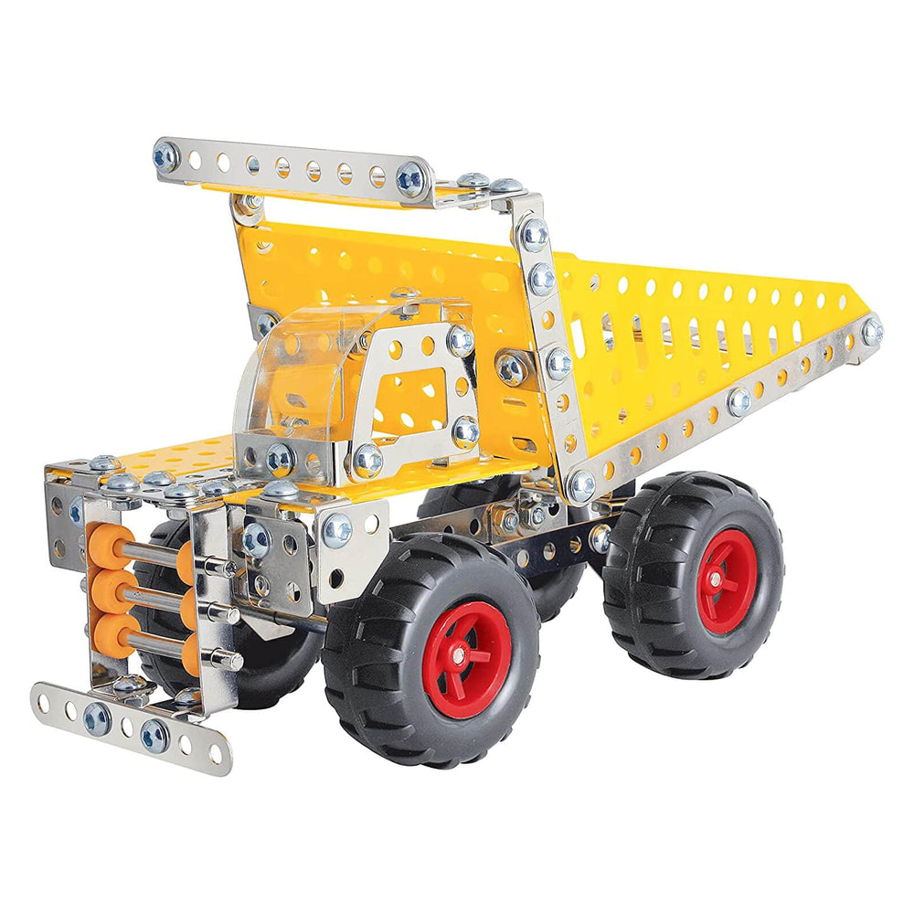 Dump truck building set with metal and plastic pieces