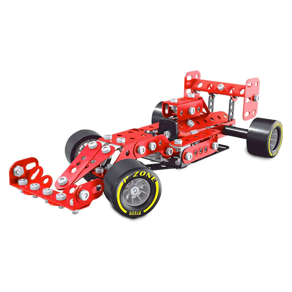 Red metal and plastic racing car building kit