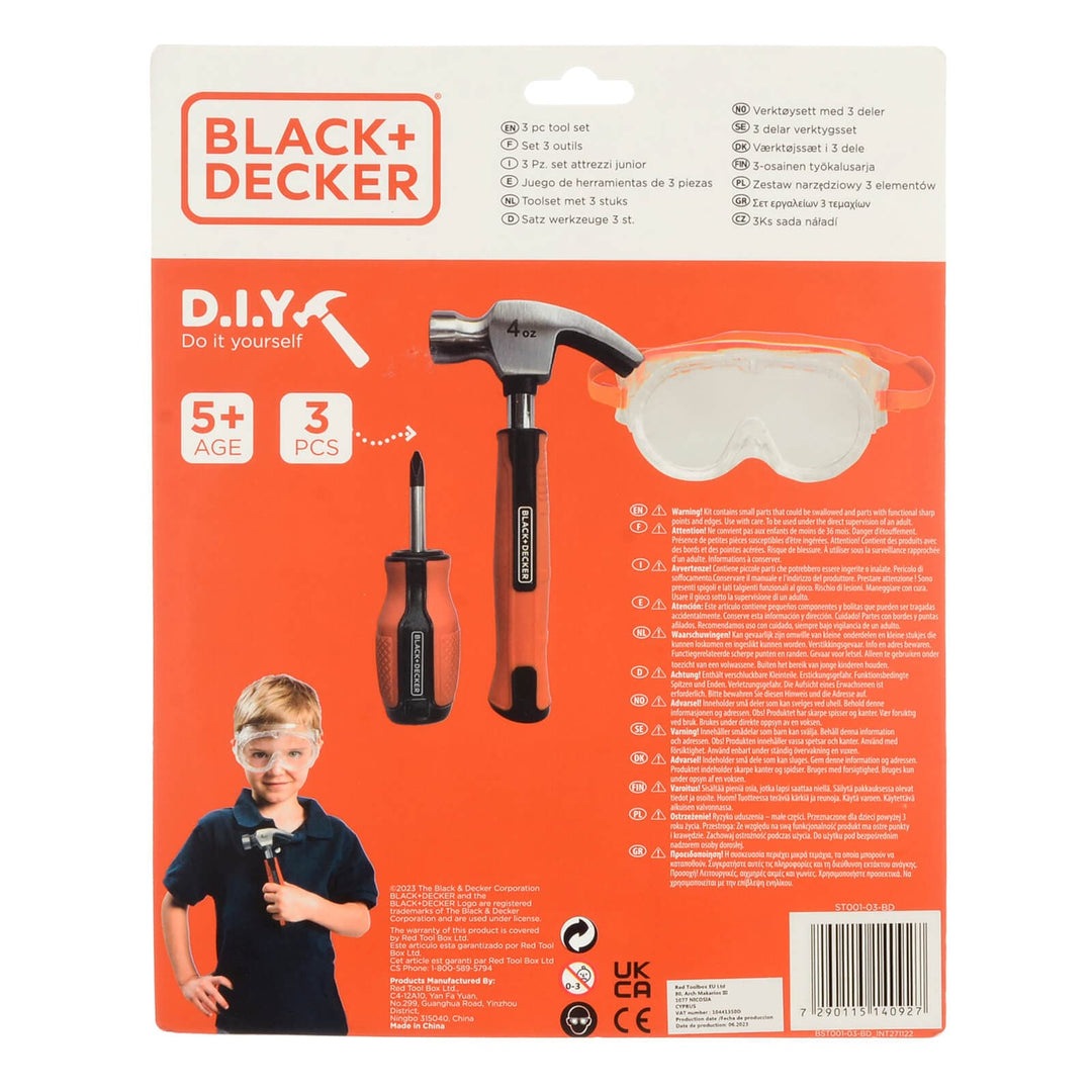 Back of the pack of a set of 3 tools for children