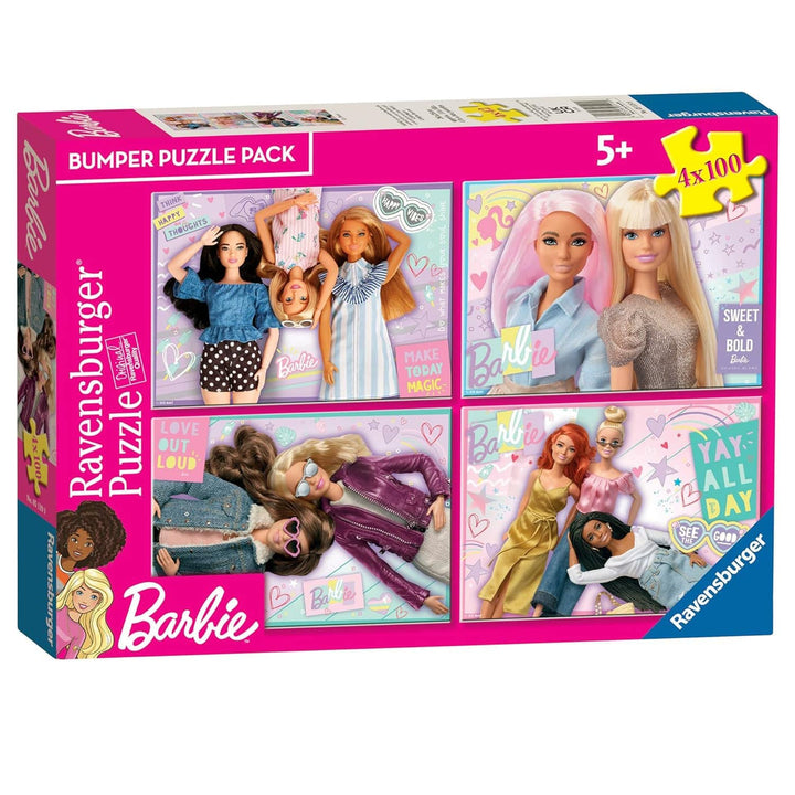 Barbie girl power bumper jigsaw puzzle pack with 4 x 100 puzzles in the box