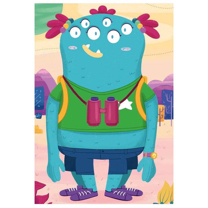 Colourful blue monster with binoculars and 4 legs