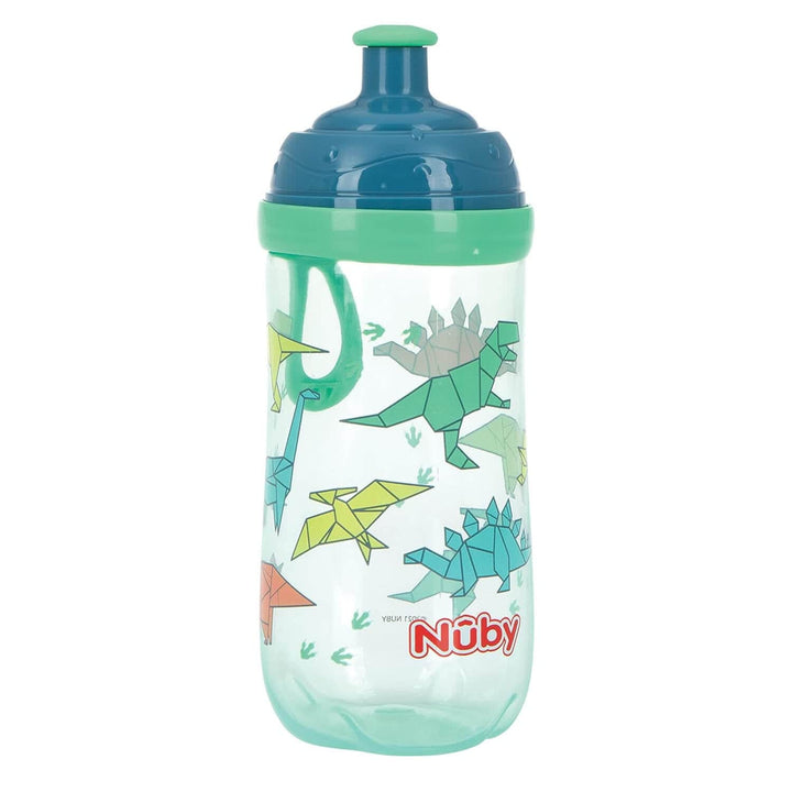 Nuby Busy Sipper green water bottle with origami dinosaurs design